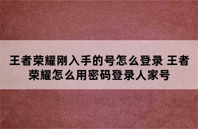 王者荣耀刚入手的号怎么登录 王者荣耀怎么用密码登录人家号